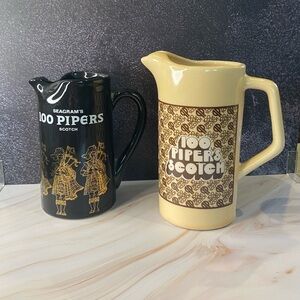 Vintage Seagram’s 100 Pipers Scotch Pitchers  - set of 2 - Black & Cream
